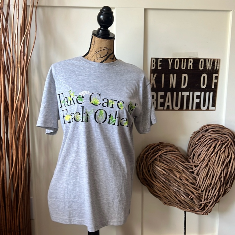 Zoe + Liv Gray Short Sleeve Tee “Take Care Of Each Other” /A New Era Of Me